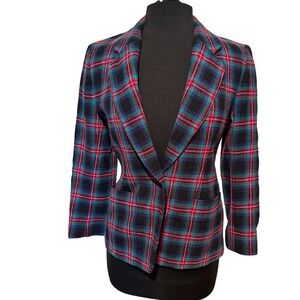 VTG Pendleton Petite Virgin Wool Blazer Plaid Lined Made in USA Size 6